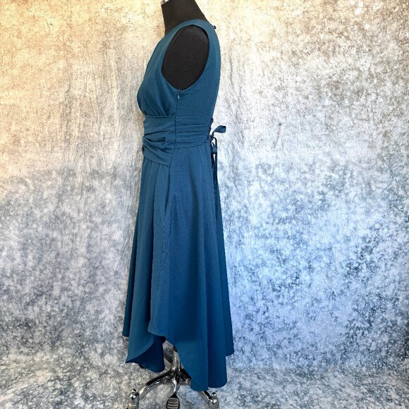 Teal Asymetrical Dress with Lace Up Back Ribbons - S - Picture 6 of 10